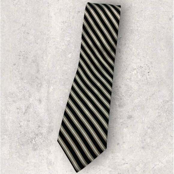 Nordstrom Other - NORDSTROM Silk Tie USA Black Beige Striped W:3.6" EUC